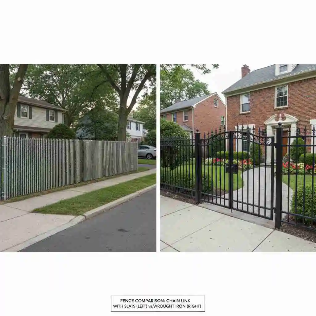 Chain link fence with privacy slats approved by HOA