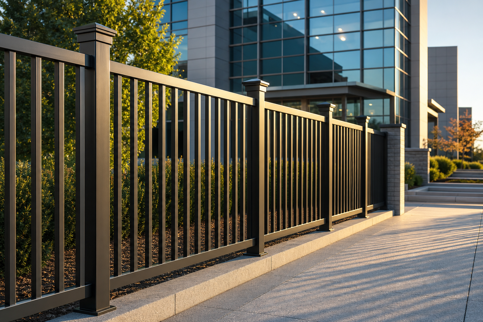 Aluminum fence installation on a commercial property