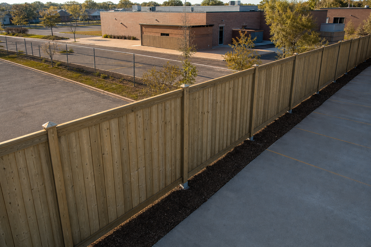 Wood Fence installed by Chicago Commercial Fencing on a Berwyn commercial property